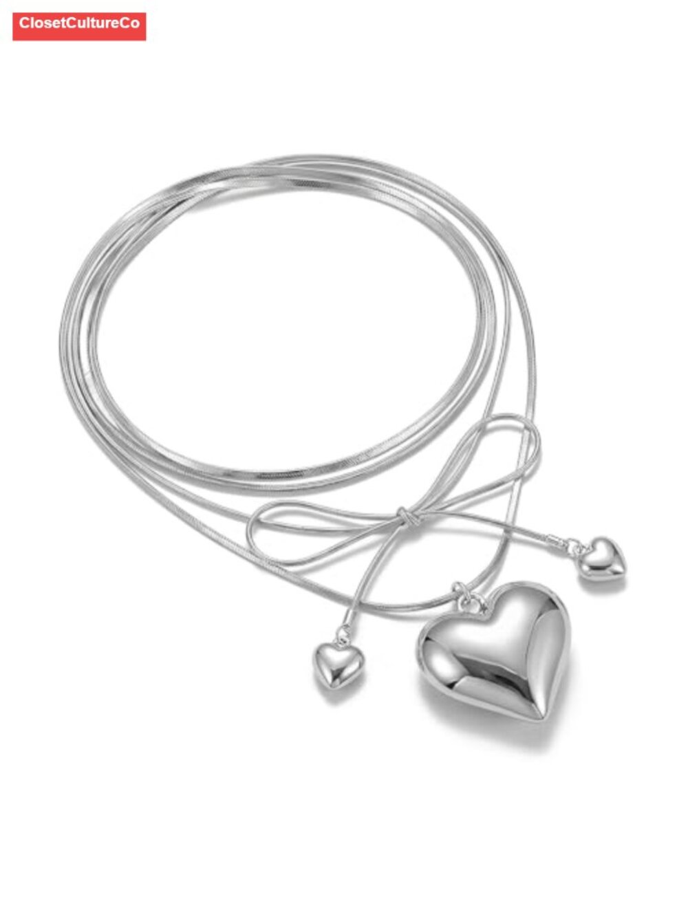 Gold Heart Tie Necklace Wrap Choker with Heart Locket Pendant
